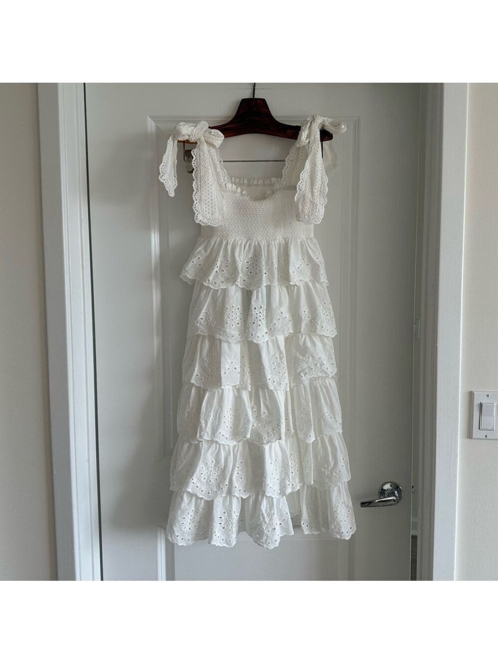 Farm Rio Off-White Embroidered Ruffle Midi Dress - Picture 10 of 11